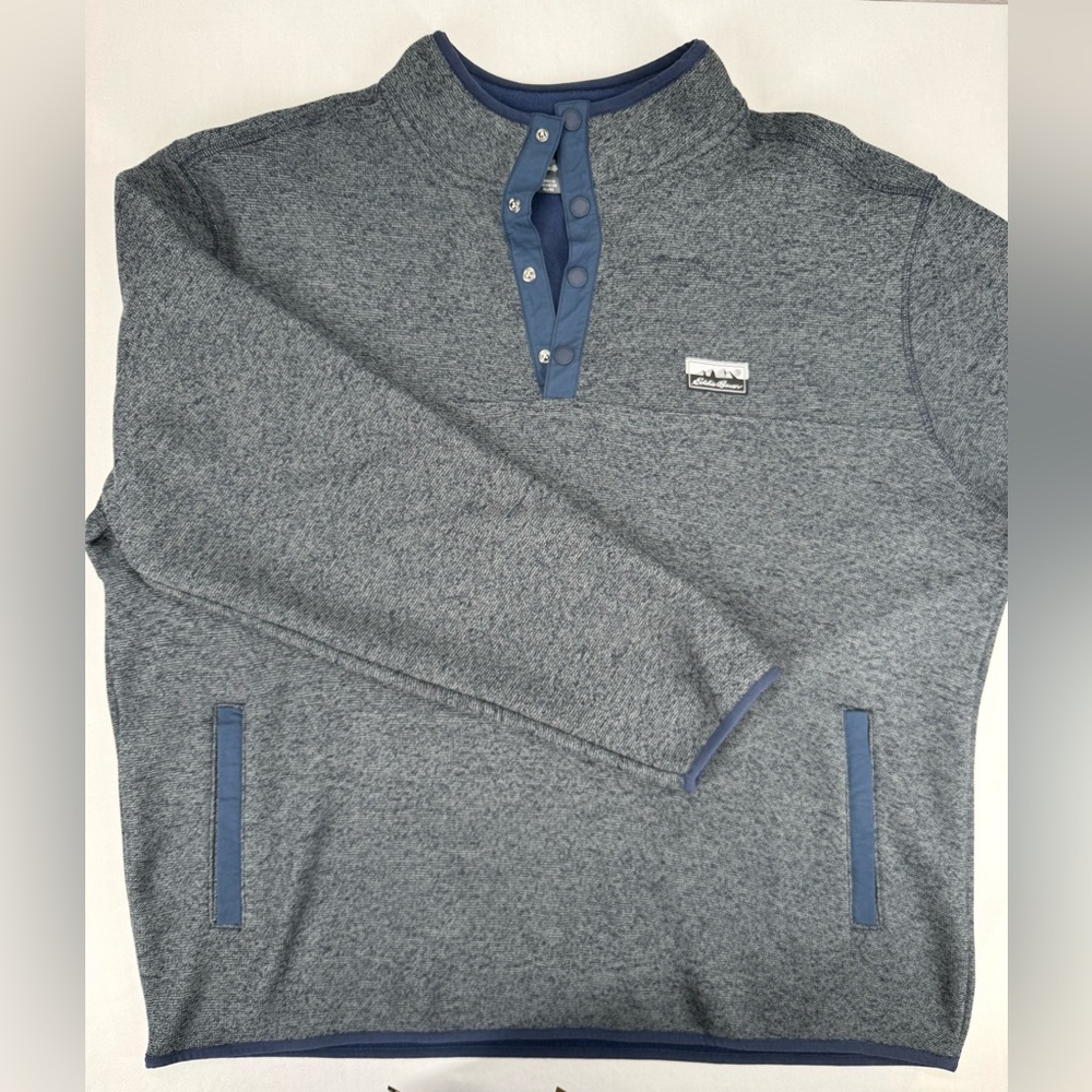 Eddie Bauer Men's Heathered Blue Fleece Pullover Sweater XL